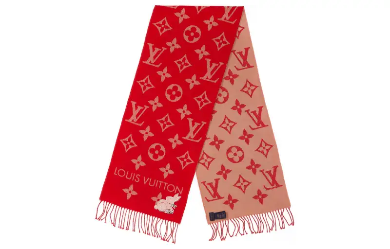 LOUIS VUITTON Precious Rabbit Wool Knit Scarves Women's Red