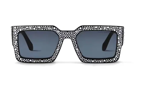 LOUIS VUITTON Metal Acetate Rhinestone, Glass Beads Irregular Shape Sunglasses Men's Black
