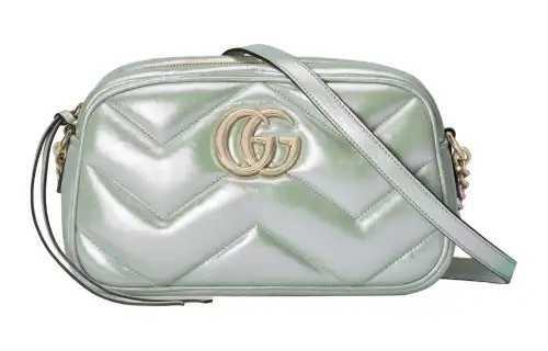 GUCCI GG Marmont Leather Crossbody Bag, Shoulder Bag Women's Green Rainbow