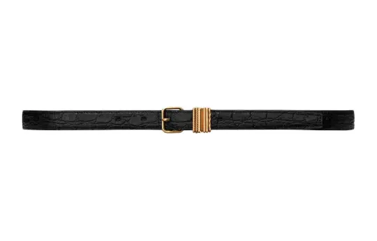 SAINT LAURENT Crocodile Pattern Embossed Pin Buckle Leather Belts Women's Black