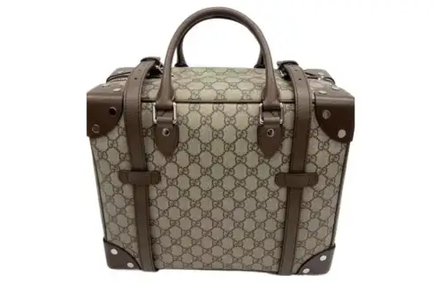 GUCCI Genuine Leather Travel Bag Unisex Beige & Brown