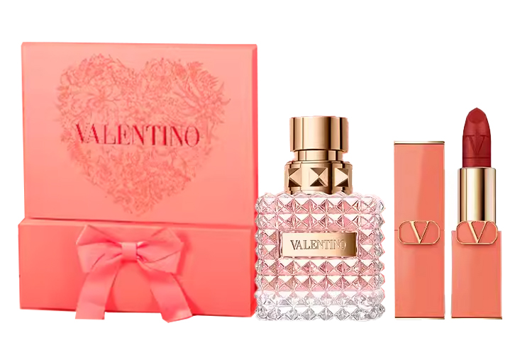Valentino Valentino, gift box for St. Valentine's Day, perfume, lemon set, lipstick, 50 ml