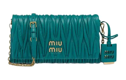 MIU MIU Metal Texture Soft Sheepskin Shoulder Bag, Crossbody Bag Mini Women's Lake Blue