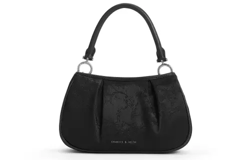 CHARLES&KEITH Satin Fabric Zipper Handbag, Shoulder Bag, Crossbody Bag Small Women's Black/Pink