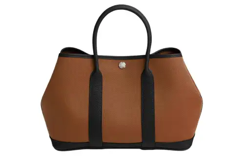 HERMES Garden Party Canvas With Negonda Calfskin Handbag 30 Women's Light Tawny & Black