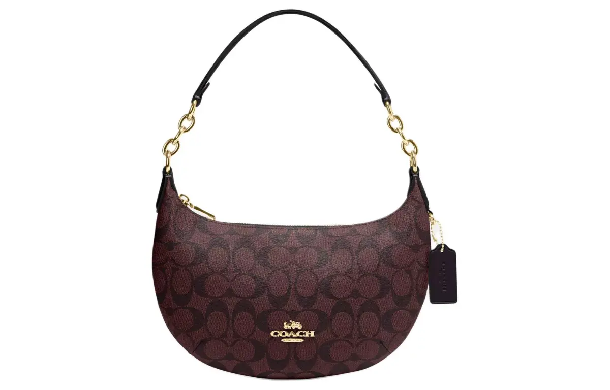 COACH Payton Coated Canvas With Smooth Leather Crescent Bag, Shoulder Bag, Handbag, Shoulder Bag Large Women's Dark Red
