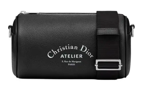 DIOR Roller Zip Closure Grain Cow Leather Cylinder Bag, Shoulder Bag, Crossbody Bag Regular Men's Black