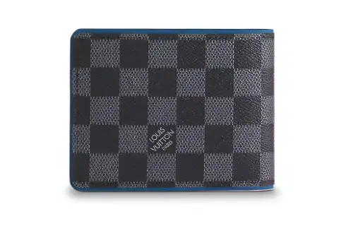 LOUIS VUITTON Multiple Checkerboard Leather Wallet Unisex Gray Blue