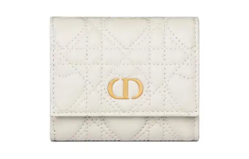 DIOR Caro Calfskin Wallet Women's White