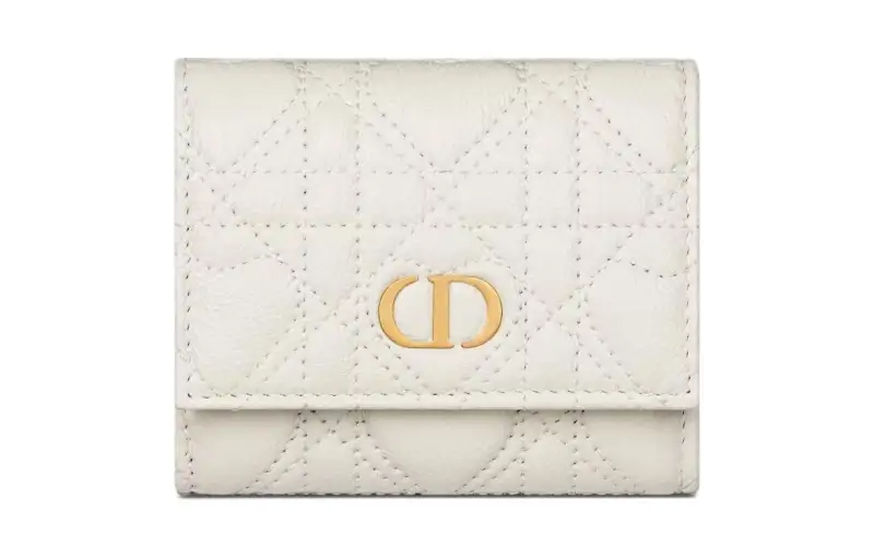 DIOR Caro Calfskin Wallet Women's White