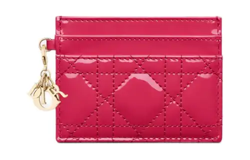 DIOR Lady Dior Patent Leather Calfskin Wallet Card Holder Card Holder Women's Passionate Pink
