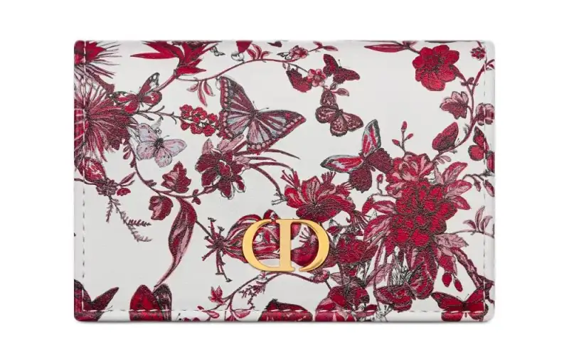 DIOR Caro Calfskin Wallet Women's White & Red