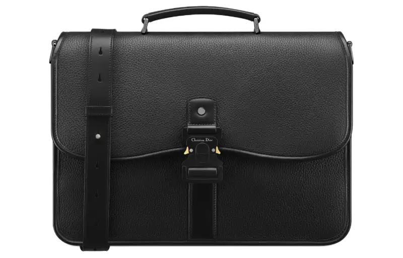 DIOR Gallop Grained Calfskin Portable One Shoulder Crossbody Briefcase Men's Black