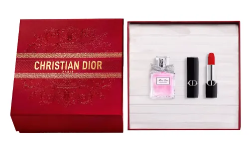 DIOR Dior Fiery Blue Gold Lipstick Floral Sweetheart Perfume Set Lucky Gift Limited Gift Box Eau de Toilette EDT Floral Fragrance Bergamot Rose Peony White Musk
