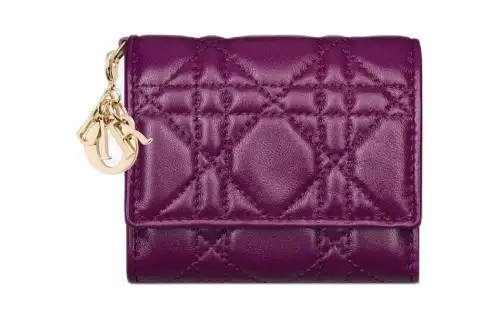 DIOR Lady Dior Lambskin Clutch Card Holder Wallet Women's Mulberry Purple