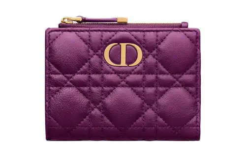 DIOR Caro Calfskin Wallet Women's Mulberry Purple