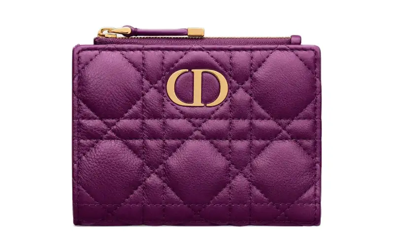 DIOR Caro Calfskin Wallet Women's Mulberry Purple