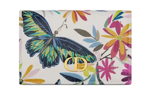DIOR Caro Calfskin Wallet Women's White & Multicolor