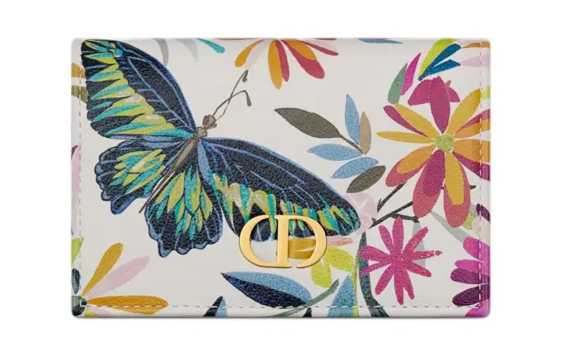 DIOR Caro Calfskin Wallet Women's White & Multicolor