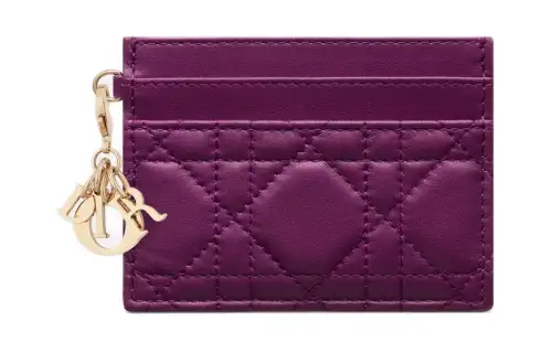 DIOR Lady Dior Lambskin Card Holder Women's Mulberry Purple