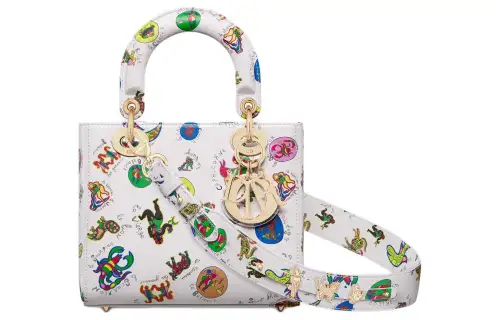 DIOR Lady Dior Cow Leather Handbag, Shoulder Bag, Crossbody Bag, Handbag Small Women's White & Multicolor