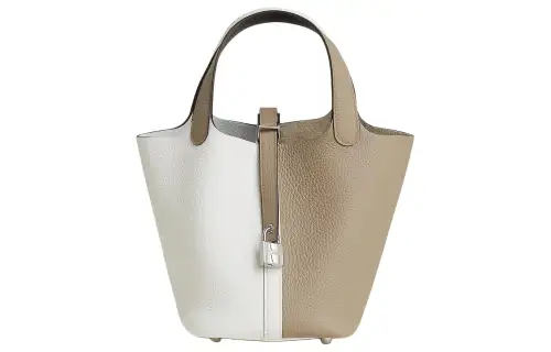 HERMES Picotin Lock Clemence Bullock Leather Basket Bag, Bucket Bag, Handbag 18 Women's Marfa Beige & New White