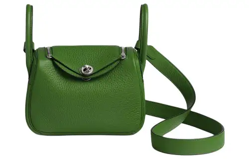 HERMES Lindy Taurillon Clemence Cow Leather Handbags 19 Women's A8 Yuka Ribbon Green