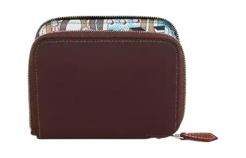 HERMES Silk'In Epsom Calfskin Wallet Women's Mocha & Sky Blue & Silk Green