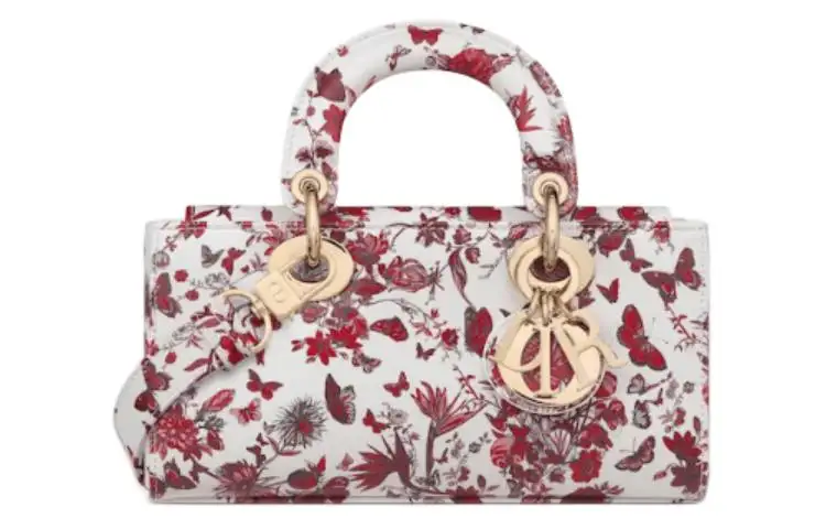 DIOR Lady D JOY Cow Leather Handbag, Shoulder Bag, Crossbody Bag, Handbag Small Women's White & Red