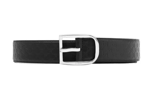 GUCCI Cow Leather Belts Men's Dark Blue Width 4cm