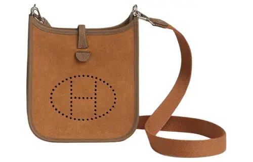 HERMES Evelyne Grizzly Clayskin And Taurillon Clemence Leather Crossbody Bag, Shoulder Bag 16 Women's