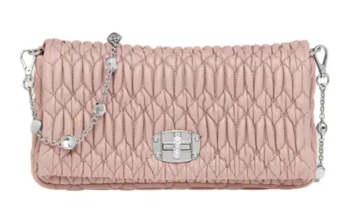 MIU MIU Matelassé Lambskin Chain Bag, Shoulder Bag Women's Egg White Stone Color