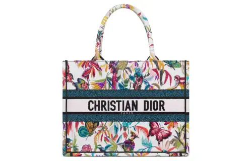 DIOR BookTote Embroidery Tote Bag, Shopping Bag, Handbag Medium Women's White & Multicolor