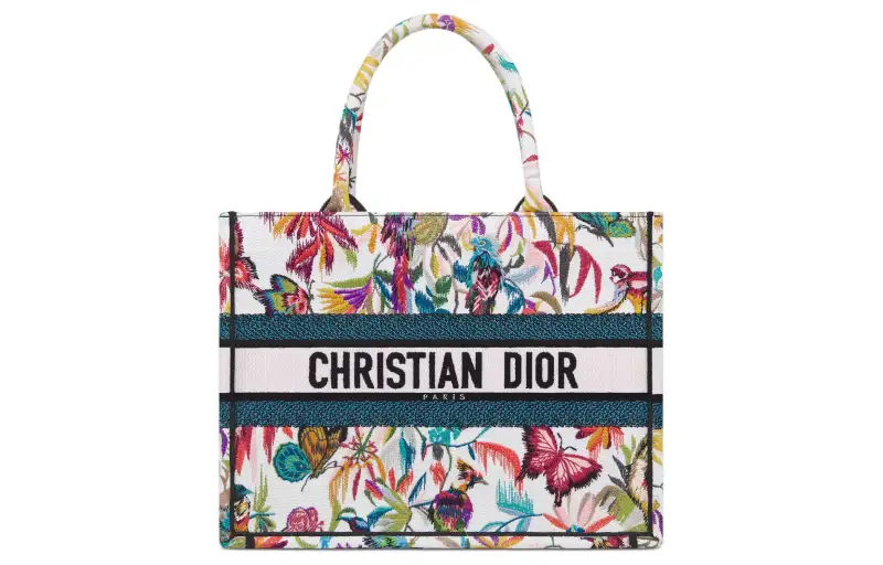 DIOR BookTote Embroidery Tote Bag, Shopping Bag, Handbag Medium Women's White & Multicolor