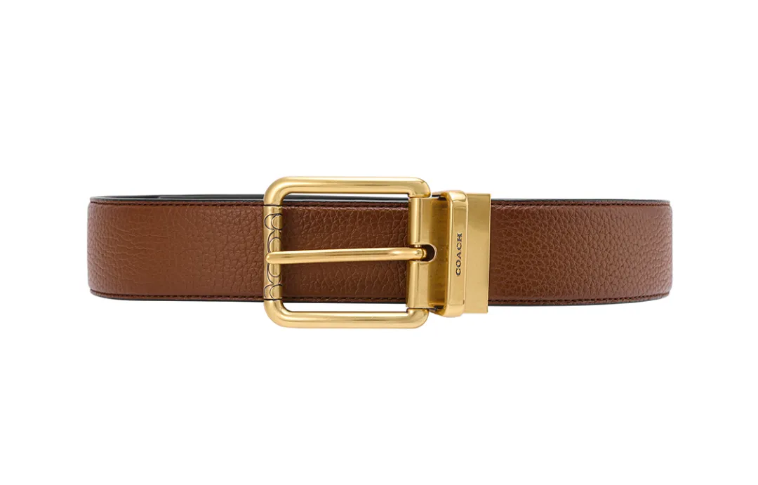 COACH Cow Leather Belts Men's Brown Width 3.5cm