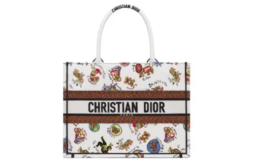 DIOR BookTote Embroidery Tote Bag, Shopping Bag, Handbag Medium Women's White & Multicolor