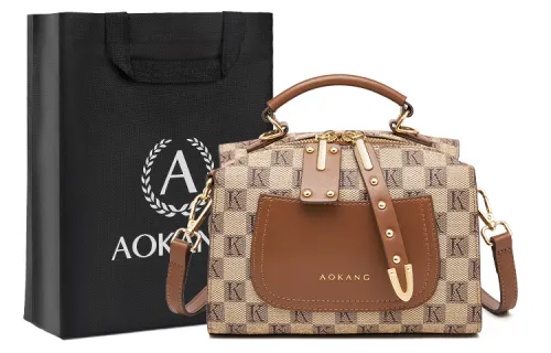 AOKANG PVC Boston Bag, Pillow Bag, Crossbody Bag, Handbag Small Women's Khaki Coffee