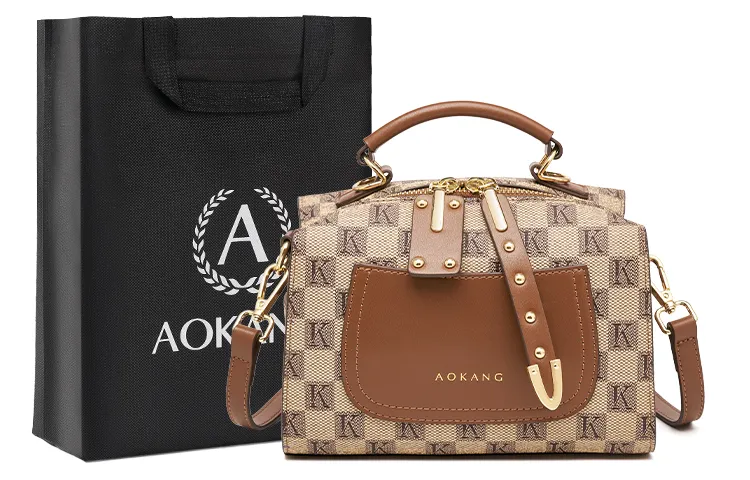 AOKANG PVC Boston Bag, Pillow Bag, Crossbody Bag, Handbag Small Women's Khaki Coffee