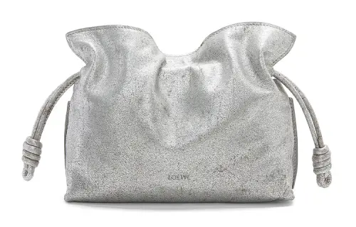 LOEWE Flamenco Sheepskin One Shoulder Crossbody Clutch Mini Women's Silver