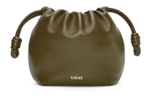LOEWE Flamenco Nappa Sheepskin One Shoulder Crossbody Clutch Mini Women's Dark Khaki