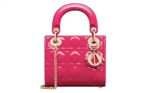 DIOR Lady Dior Patent Leather, Cow Leather Handbag, Shoulder Bag, Crossbody Bag, Handbag Mini Women's Purple Pink