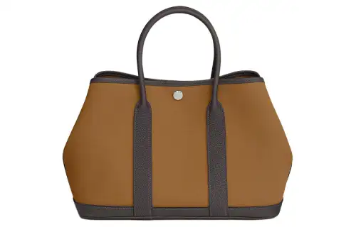 HERMES Garden Party Canvas And Negonda Calfskin Handbag 30 Women's 3G Alezan Chestnut/46 Ebene Ebony
