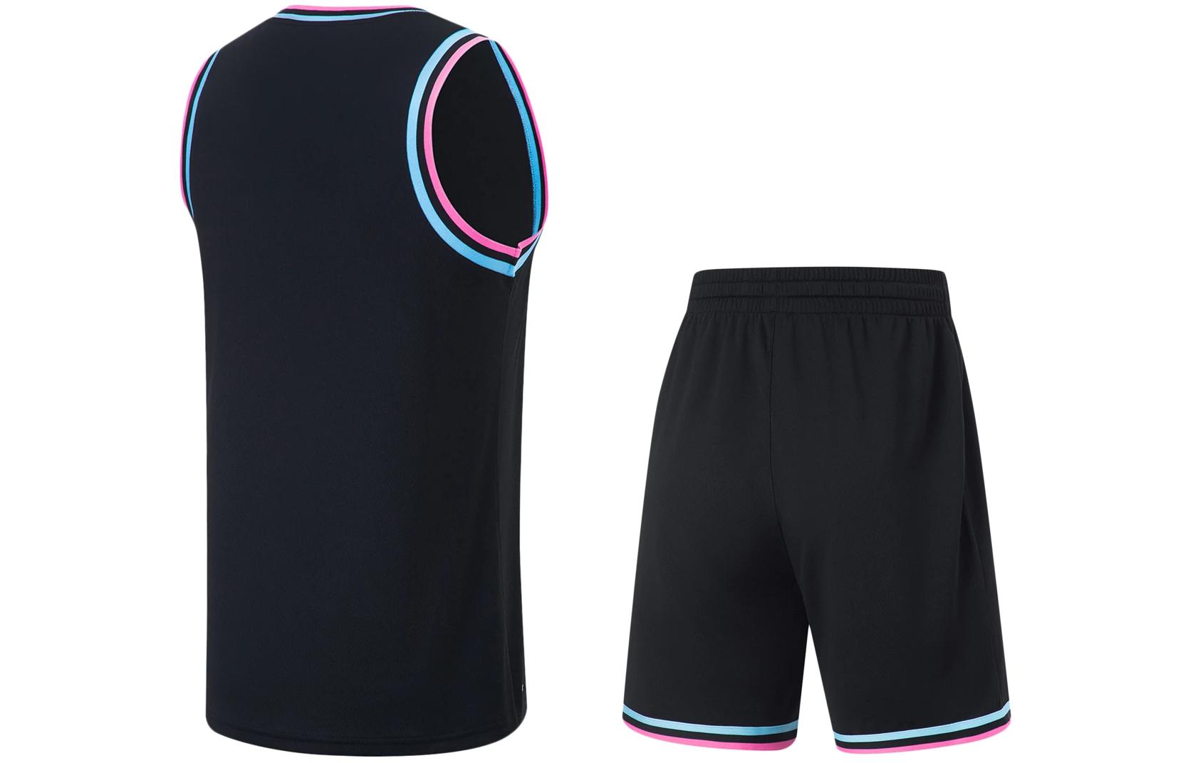 Li Ning Professional Basketball Collection Basketball Suit Men’s Black Pink Blue Webbing