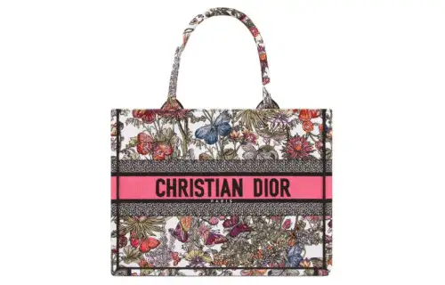 DIOR BookTote Embroidery Tote Bag, Shopping Bag, Handbag Medium Women's White & Multicolor