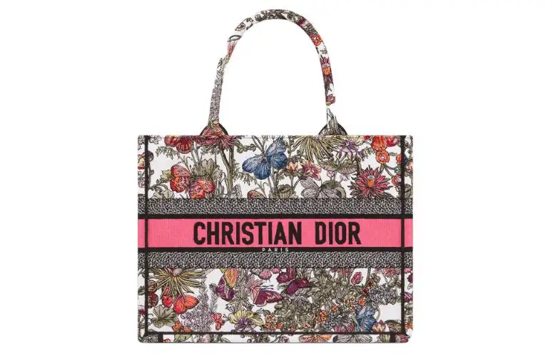 DIOR BookTote Embroidery Tote Bag, Shopping Bag, Handbag Medium Women's White & Multicolor