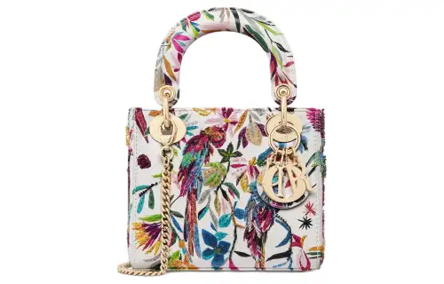 DIOR Lady Dior Cow Leather Handbag, Shoulder Bag, Crossbody Bag, Handbag Mini Women's White & Multicolor