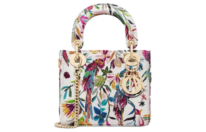 DIOR Lady Dior Cow Leather Handbag, Shoulder Bag, Crossbody Bag, Handbag Mini Women's White & Multicolor