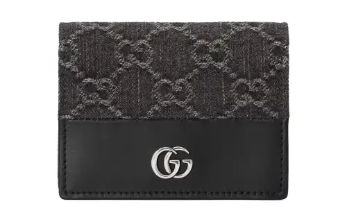 GUCCI GG Marmont Denim With Leather Card Holder Women's Black & Gray