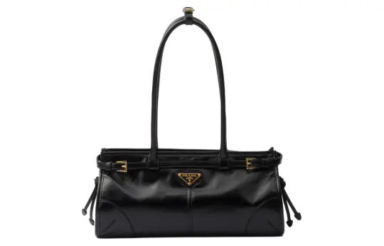 PRADA Bonnie серия soft lux, съемный регулируемый ремень через плечо, эмалированный металлический треугольный логотип, кожаная сумка через плечо с длинной ручкой, женская сумка среднего размера, черная