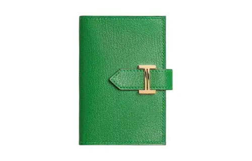 HERMES Bearn Gold tone Lock Tarmac Chamkila Goatskin Card Holder Women's 1K Bambou Bamboo Green